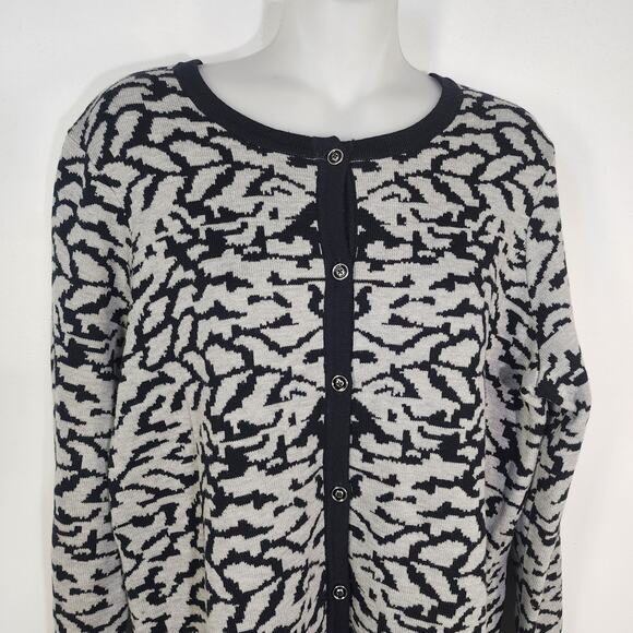 Denim & Co Cardigan Sweater Women Medium Black Jacquard Button Front Long Sleeve - Picture 3 of 9